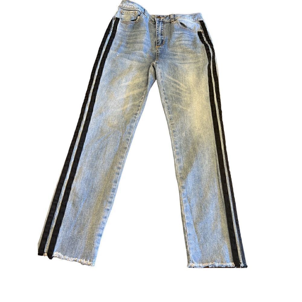 Velvet heart denim Louie high rise straight crop tuxedo striped raw hem Jeans 27